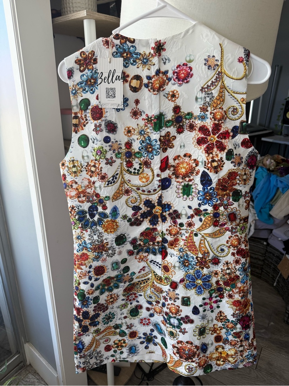 Embellished White Jewel-Accent Sleeveless Dress - Picture 2 of 4
